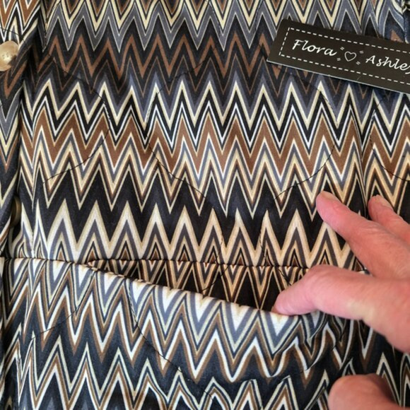 Flora Ashley Womens Chevron Quilted Coat Button Long Sleeves Multicolor Medium - Picture 10 of 15